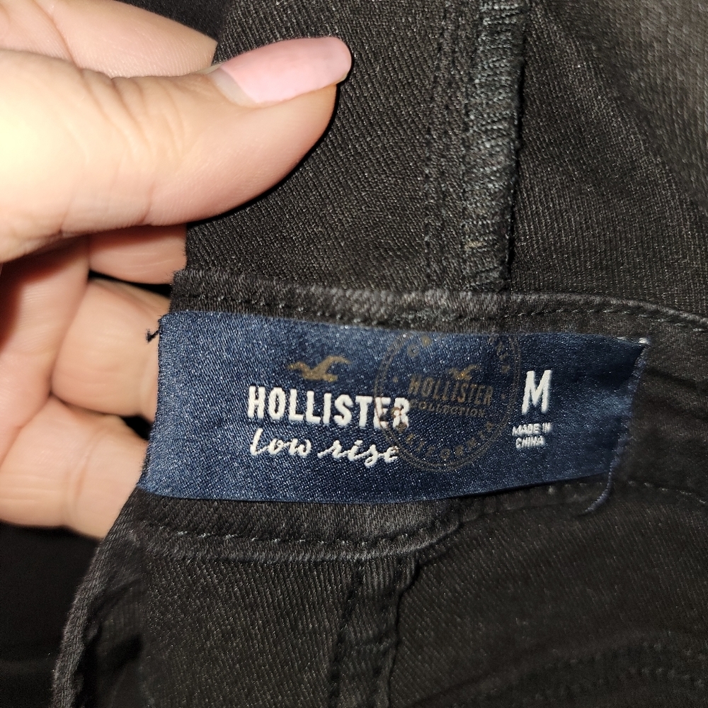 Misses sz M Hollister Black denim overall shorts distressed - Picture 8 of 8